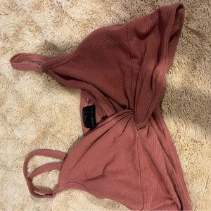 Brown Ribbed Crop Top